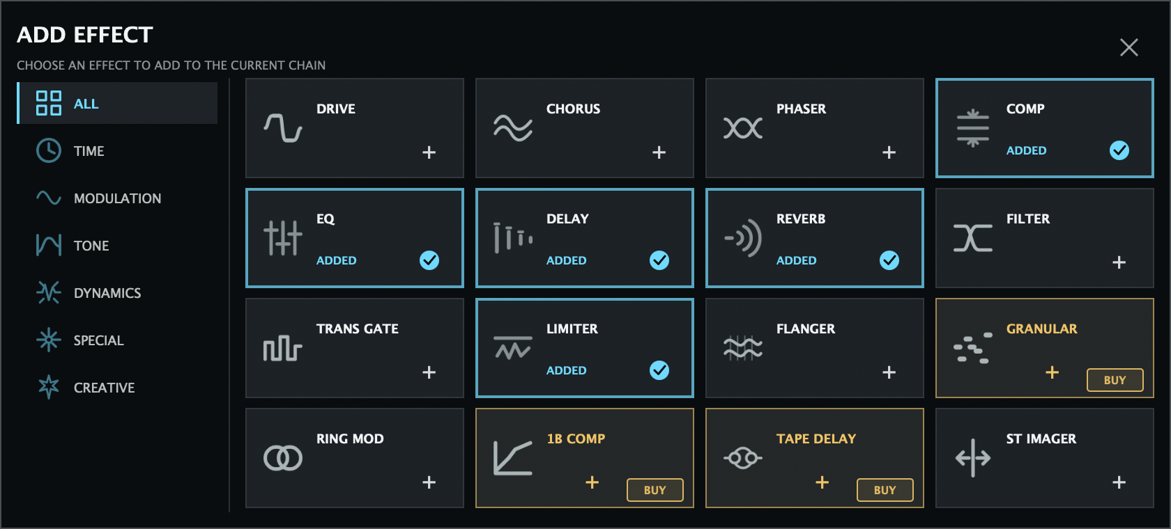 ATROPA Effect Browser showing included and premium effects